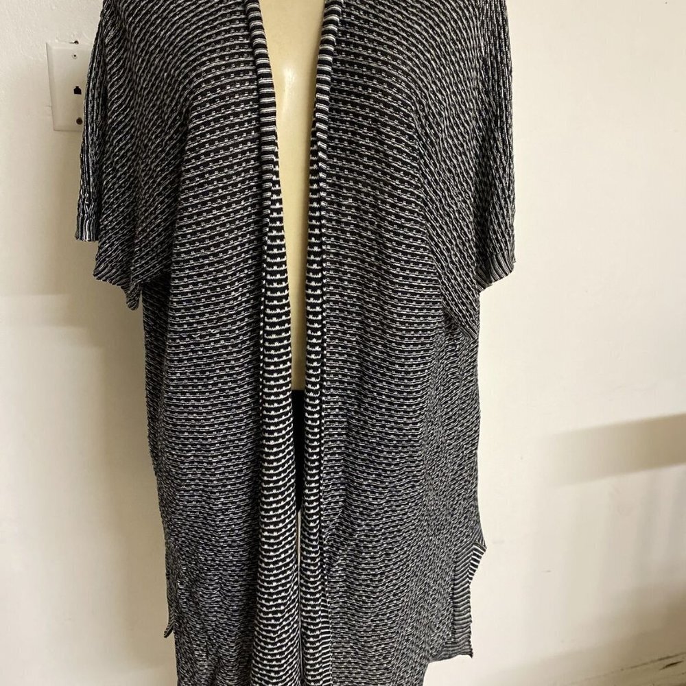 Eileen Fisher Striped Knit Duster Cardigan Open Front Short Sleeve Cover‎ Up